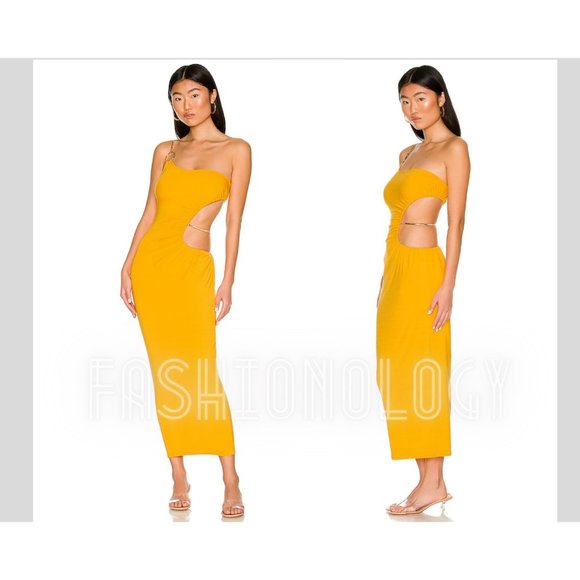WeWoreWhat Snake Chain Cut Out Maxi Dress Party Evening Gown in Tangerine sz M - Picture 1 of 13